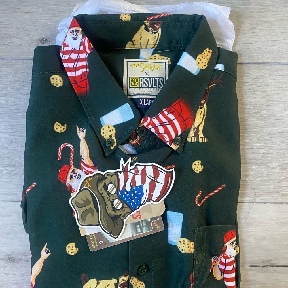 RSVLTS Sandlot Santa Hambino Long Sleeve‎ Button Up Green Shirt